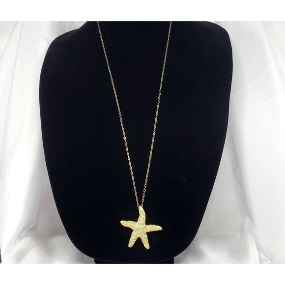 Gold Starfish Pendant Necklace By Love of Pretty With Long 34 inch chain - Picture 2 of 15